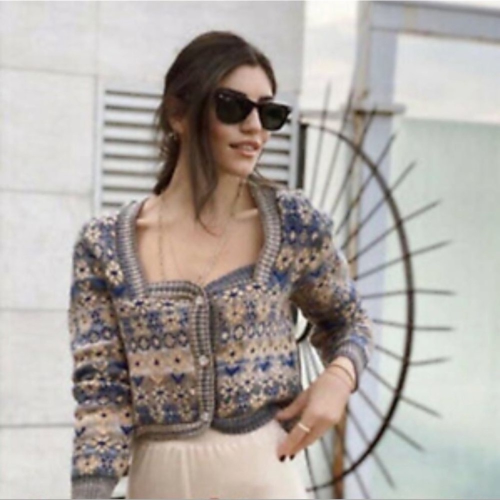 Zara Square Neck Jacquard Cardigan
